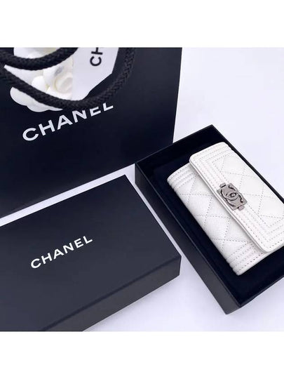 Boy Women s Snap Flap Card Holder Wallet Caviar White Vintage Silver A80603 - CHANEL - BALAAN 2