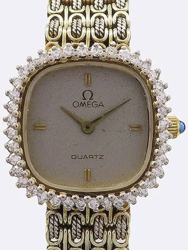 14k Gold Bezel 40P Diamond Quartz Square Vintage Watch - OMEGA - BALAAN 1