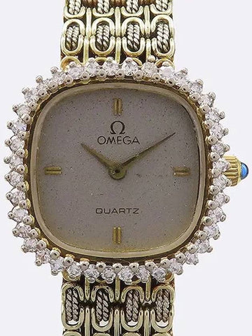 14k Gold Bezel 40P Diamond Quartz Square Vintage Watch - OMEGA - BALAAN 1