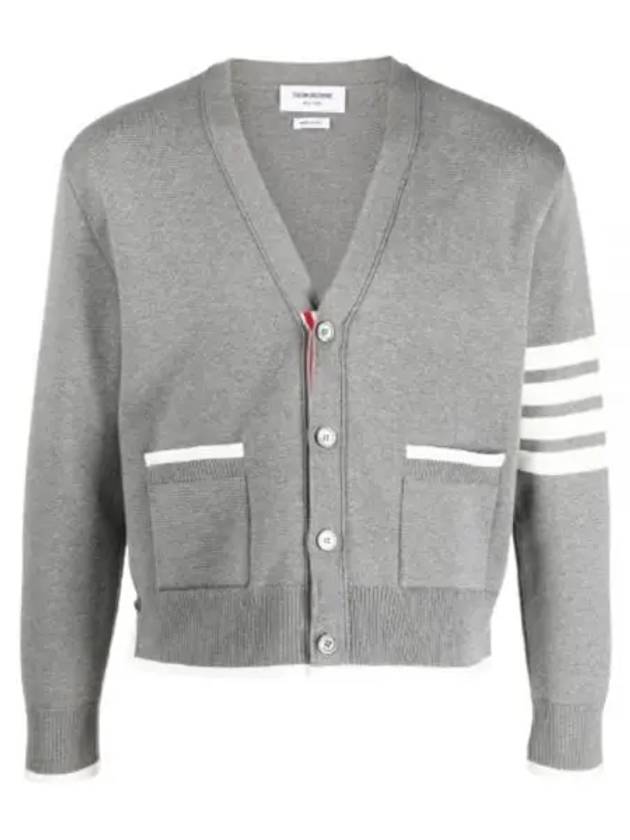 V-Neck Diagonal Armband Cardigan Grey - THOM BROWNE - BALAAN 2