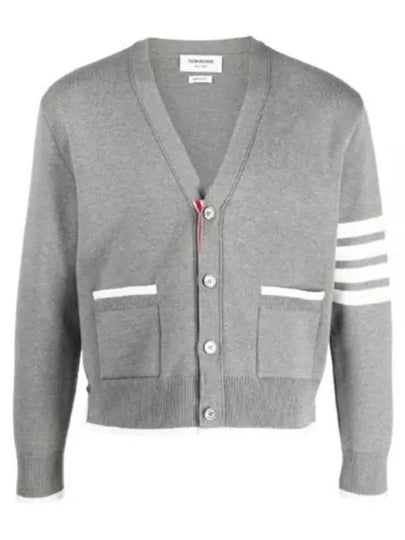 V-Neck Diagonal Armband Cardigan Grey - THOM BROWNE - BALAAN 2