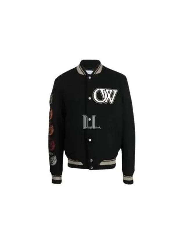 Moon Phase Varsity Bomber Jacket Black - OFF WHITE - BALAAN 2