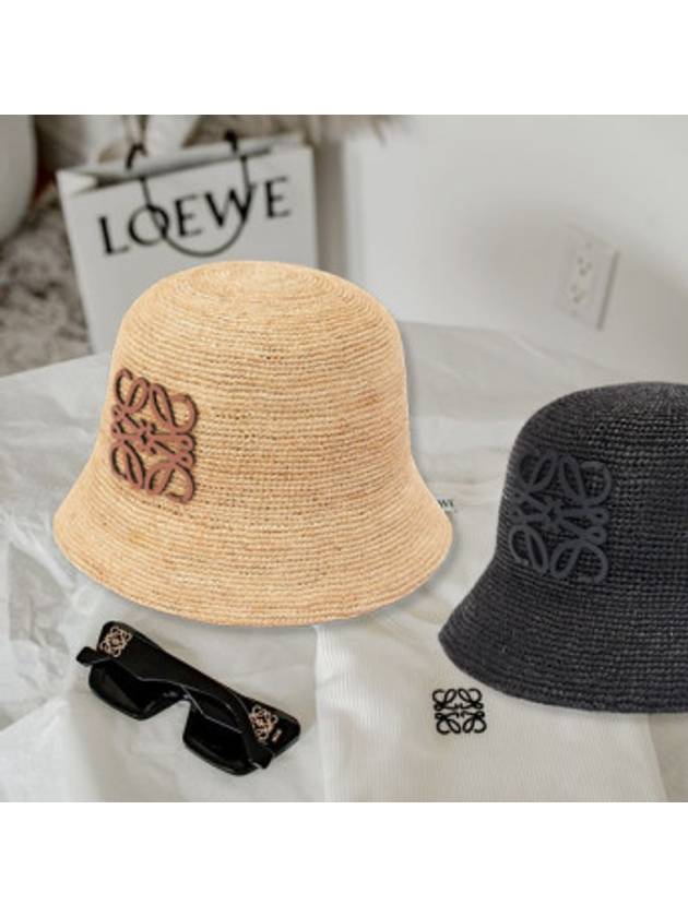 Raffia Calfskin Bucket Hat Natural - LOEWE - BALAAN 7