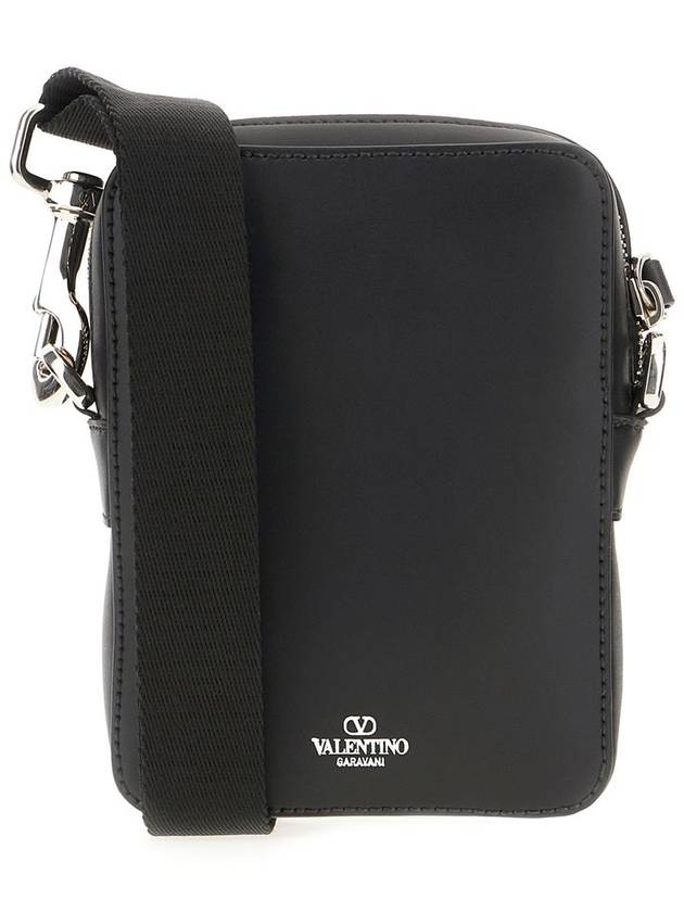 VLTN Logo Print Leather Cross Bag Black - VALENTINO - BALAAN 4