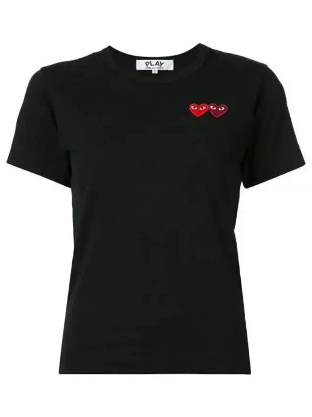 Red Double Heart Wappen Short Sleeve T-Shirt Black - COMME DES GARCONS - BALAAN 1