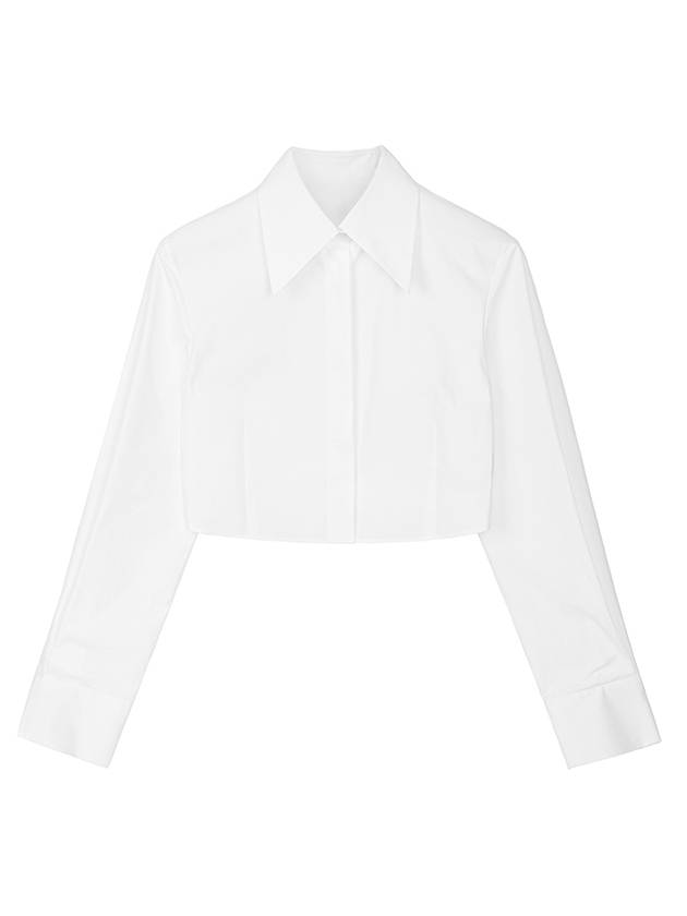 Helena Big Collar Basic Slim Fit Crop Hidden Single Crop Cotton Shirt White - RAMUSTUDIO - BALAAN 3