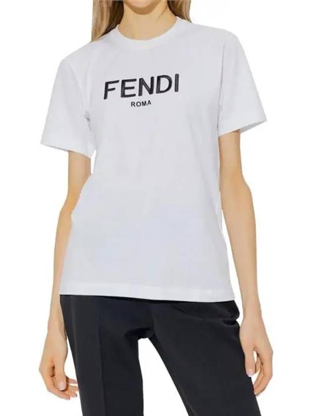 embroided logo cotton short sleeve t-shirt white - FENDI - BALAAN.
