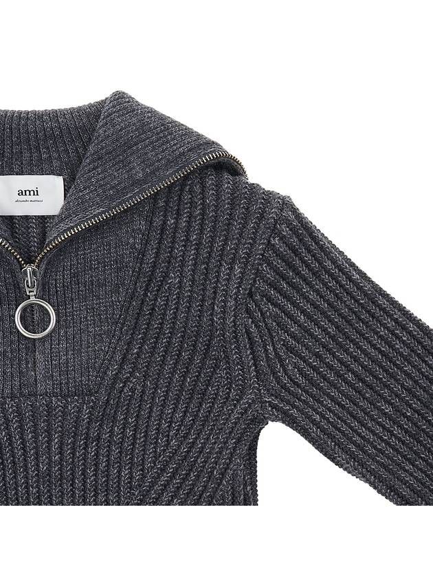 high neck virgin wool knit top heather gray - AMI - BALAAN.