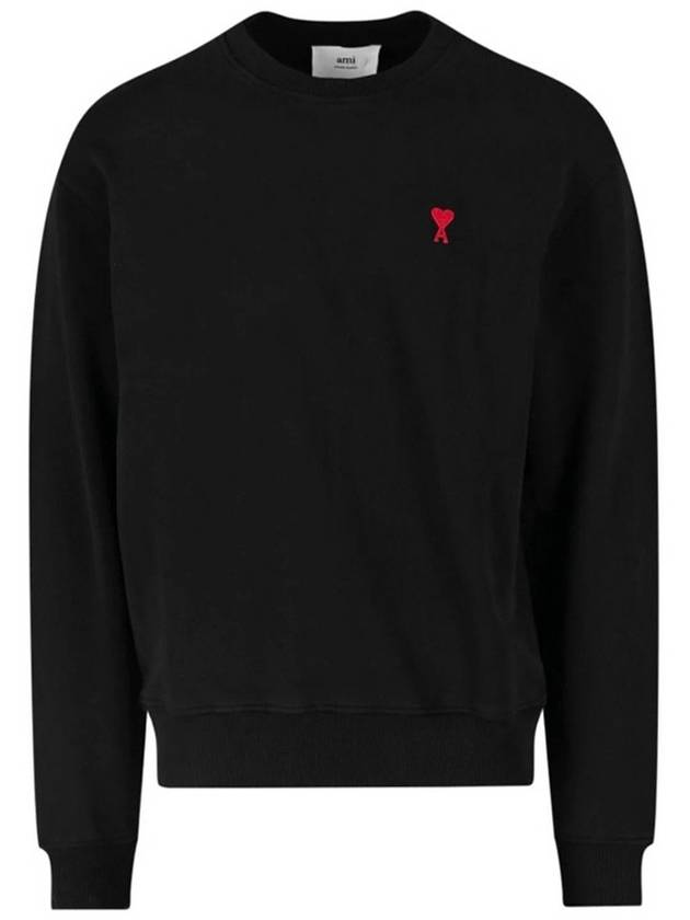 Red Heart Logo Merino Wool Cardigan Black - AMI - BALAAN 4