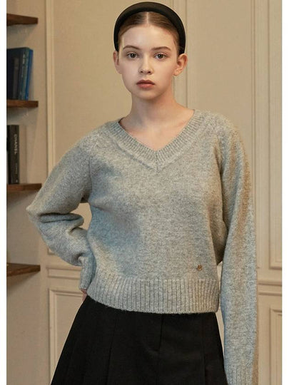 Women's Woods V-neck Knit Top Gray - MICANE - BALAAN 2