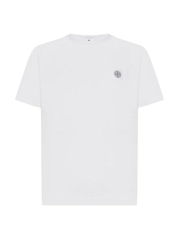 Pisato Effect Logo Patch Short Sleeve T-Shirt White - STONE ISLAND - BALAAN 1