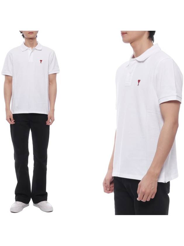 Heart Logo Polo Shirt White - AMI - BALAAN 2