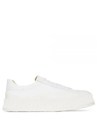 Logo Round Toe Calfskin Leather Low Top Sneakers Porcelain - JIL SANDER - BALAAN 2