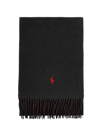 Pony Embroidery Recycled Wool Muffler Black - POLO RALPH LAUREN - BALAAN 2