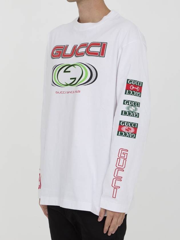 Printed Cotton Jersey Long Sleeve T Shirt White - GUCCI - BALAAN 3