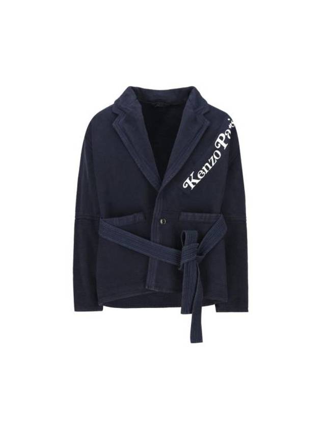 Cropped Boxy Workwear Belt Cotton Jacket Navy - KENZO - BALAAN 1