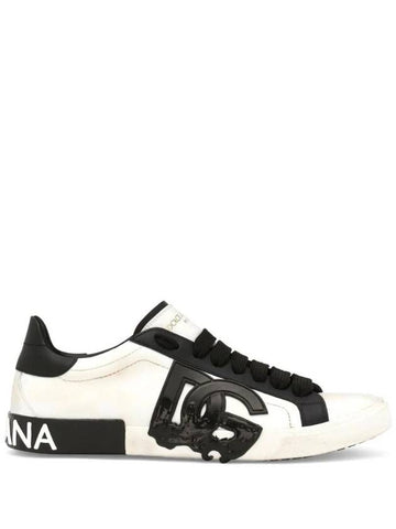 Portofino Vintage Calfskin Low Top Sneakers White Black - DOLCE&GABBANA - BALAAN 1