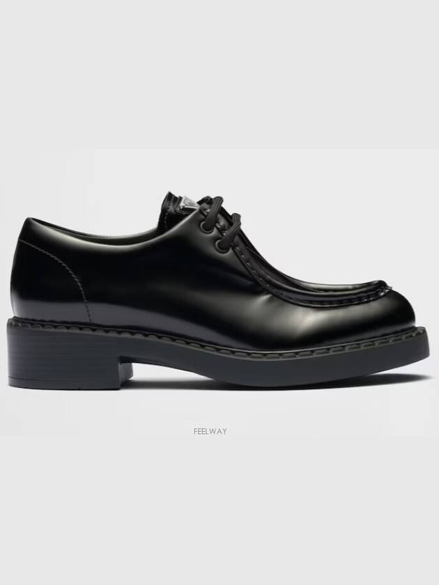 Triangle Logo Lace-Up Leather Derby Black - PRADA - BALAAN 6