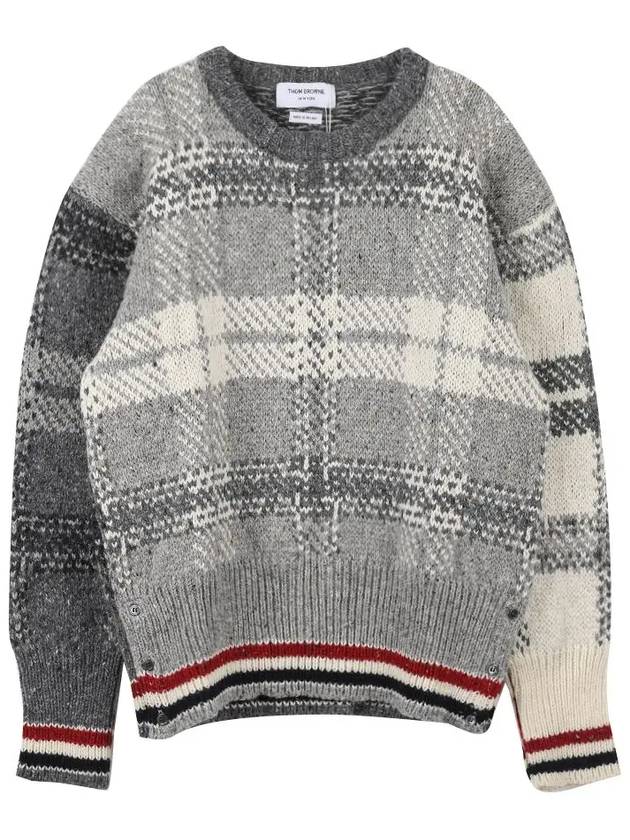 Tartan Check Jacquard Wool Mohair Knit Top Grey - THOM BROWNE - BALAAN 7