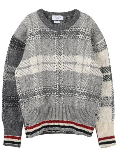 Tartan Check Jacquard Wool Mohair Knit Top Grey - THOM BROWNE - BALAAN 2