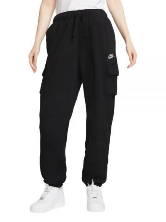 Sportswear Club Mid-Rise Oversized Fleece Track Pants Black - NIKE - BALAAN 2