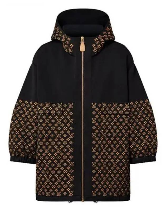 Monogram Jacquard Knit Hooded Jacket Black - LOUIS VUITTON - BALAAN 2