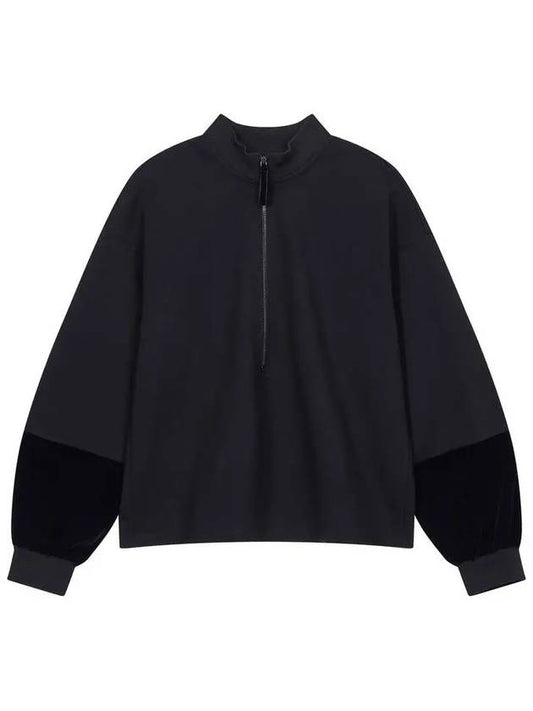 Women s velor color combination half zip up sweatshirt black - EMPORIO ARMANI - BALAAN 1