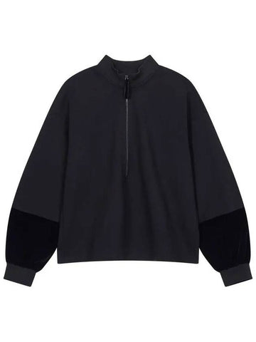 Women s velor color combination half zip up sweatshirt black - EMPORIO ARMANI - BALAAN 1