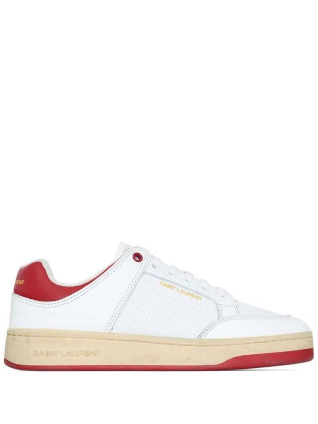 Crack Lace Up Calf Leather Low Top Sneakers White Red - SAINT LAURENT - BALAAN 2