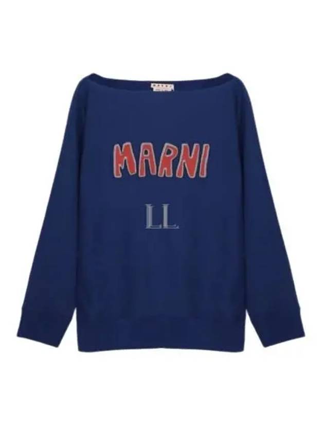 Logo Boat Neck Sweatshirt Blue - MARNI - BALAAN 2