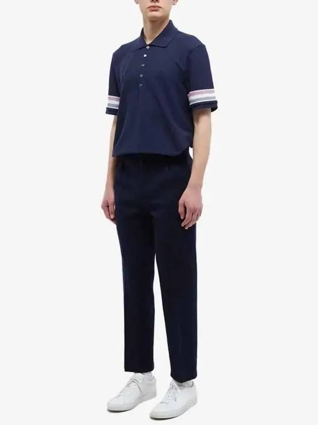 Men's RWB Stripe Cotton Polo Shirt Navy - THOM BROWNE - BALAAN 7