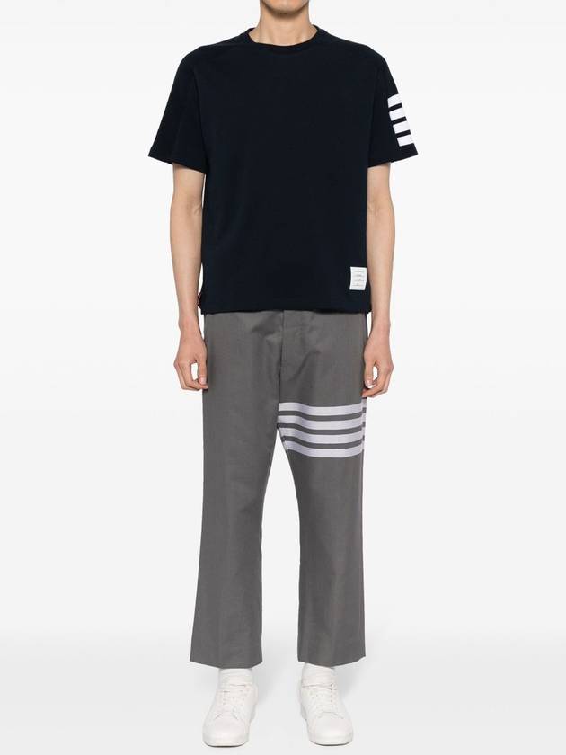 4-Bar Striped Cotton Short Sleeve T-Shirt Navy - THOM BROWNE - BALAAN 5