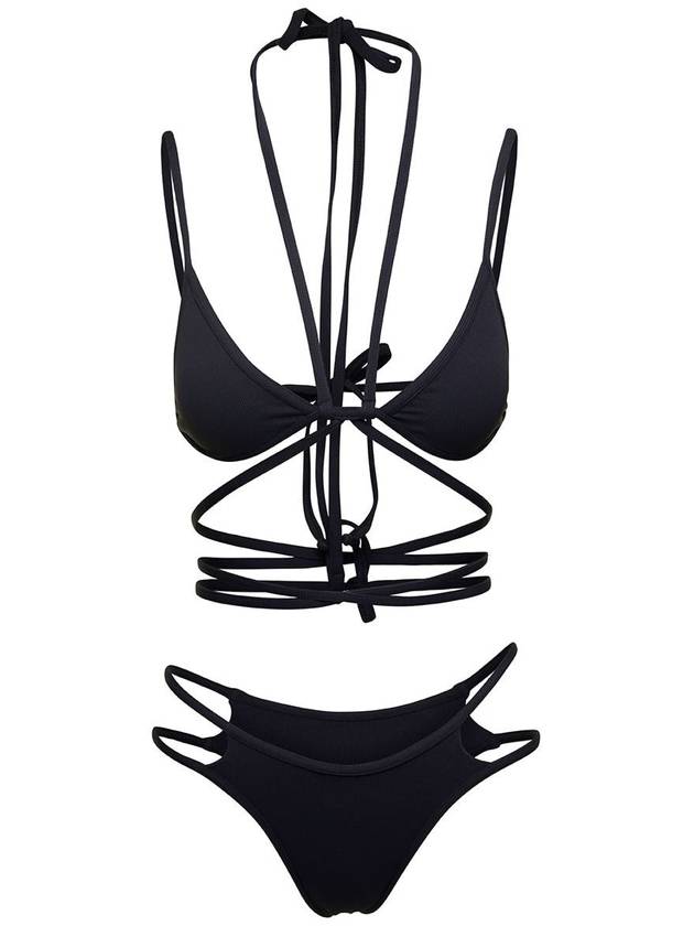 Black Triangle Bikini With Crossed Laces In Stretch Polyamide Woman - ANDREADAMO - BALAAN 1