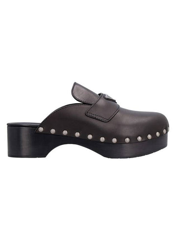 Studded Leather Clog Mule Black - PRADA - BALAAN 1