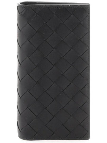 Intrecciato Leather Slim Long Wallet Black - BOTTEGA VENETA - BALAAN 1