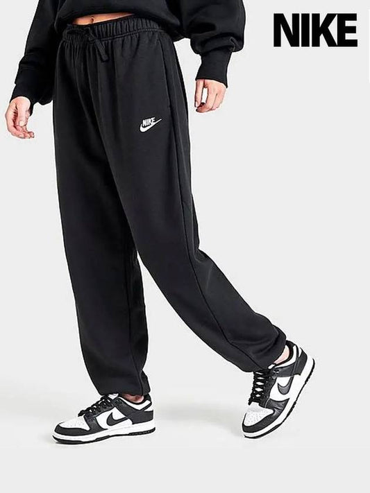 Club Fleece Mid-Rise Oversized Track Pants Black - NIKE - BALAAN 2