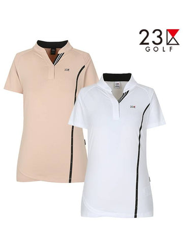 Golf V-neck Stud Short Sleeve T-Shirt EL2LTH034 - 23KU - BALAAN 1