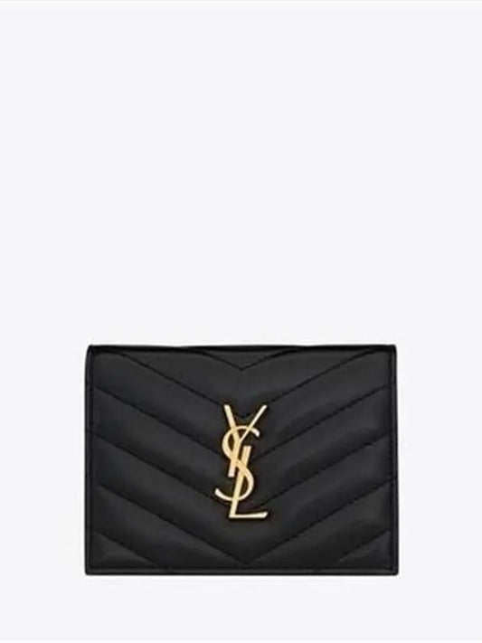 Casandra Matelasse Quilted Lambskin Flap Card Wallet Black - SAINT LAURENT - BALAAN 2