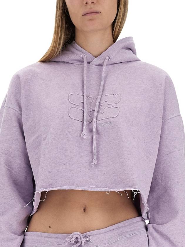 Crop Logo Hoodie Purple - GANNI - BALAAN 5