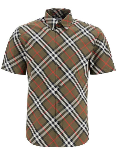 Check Cotton Short Sleeve Shirt Green - BURBERRY - BALAAN 2