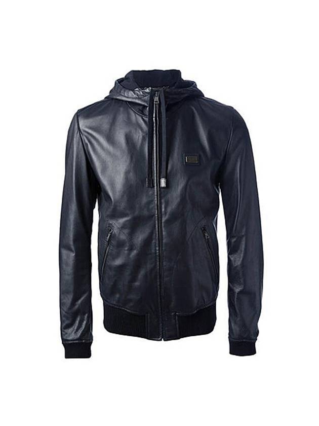 Leather Zip Up Hoodie Navy - DOLCE&GABBANA - BALAAN 1