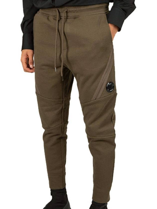 Men's Diagonal Lens Wappen Fleece Track Pants Khaki - CP COMPANY - BALAAN 2