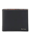 Men's Logo Signature Stripe Leather Half Wallet Black - PAUL SMITH - BALAAN.