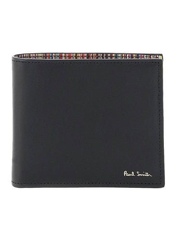 Men's Logo Signature Stripe Leather Half Wallet Black - PAUL SMITH - BALAAN 1