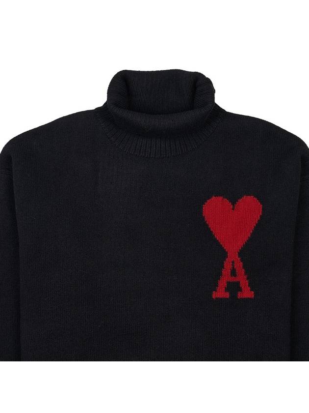 Intarsia Heart Logo Turtleneck Black - AMI - BALAAN 4