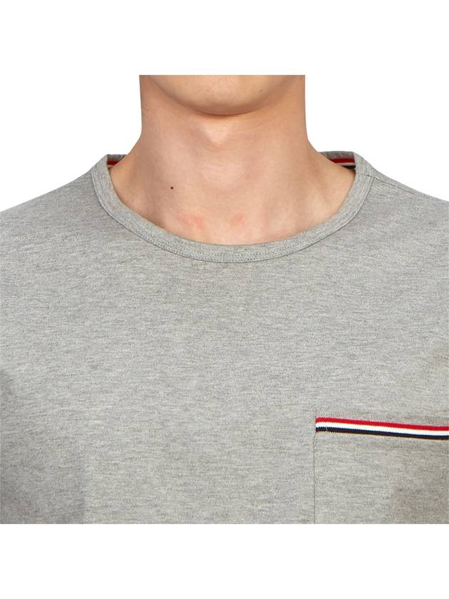 Men's Medium Weight Jersey Tipped Pocket Crewneck Short Sleeve T-Shirt Light Grey - THOM BROWNE - BALAAN 6