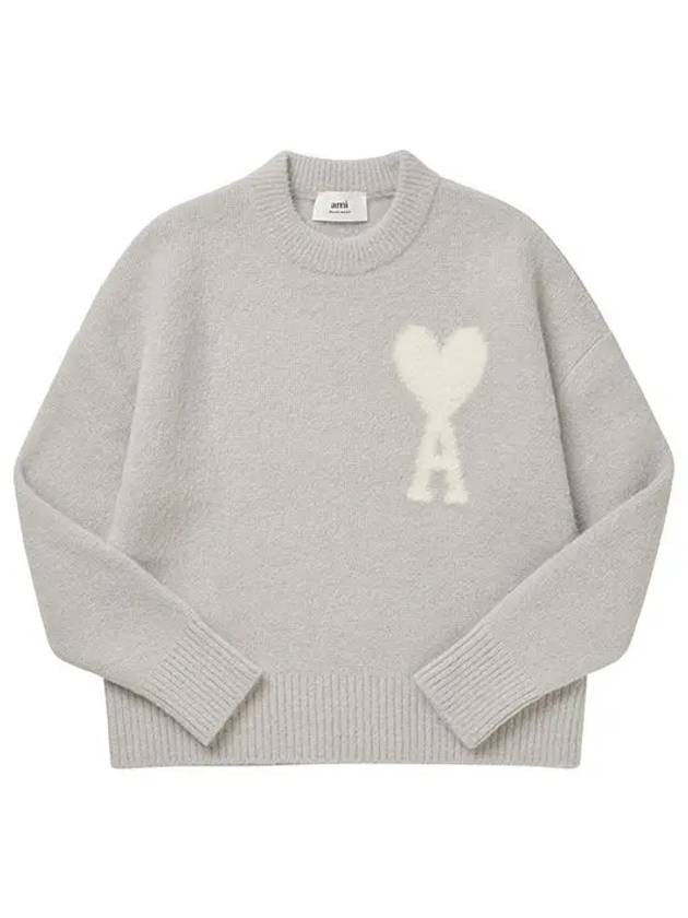 Heart Logo Intarsia Knit Top Earl Grey Ivory - AMI - BALAAN 5