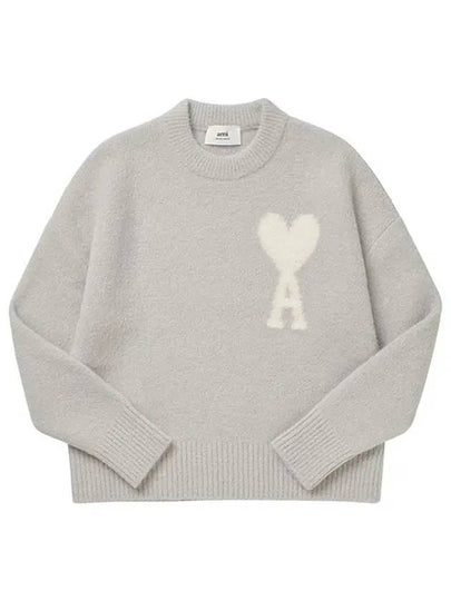 Heart Logo Intarsia Knit Top Earl Grey Ivory - AMI - BALAAN 2