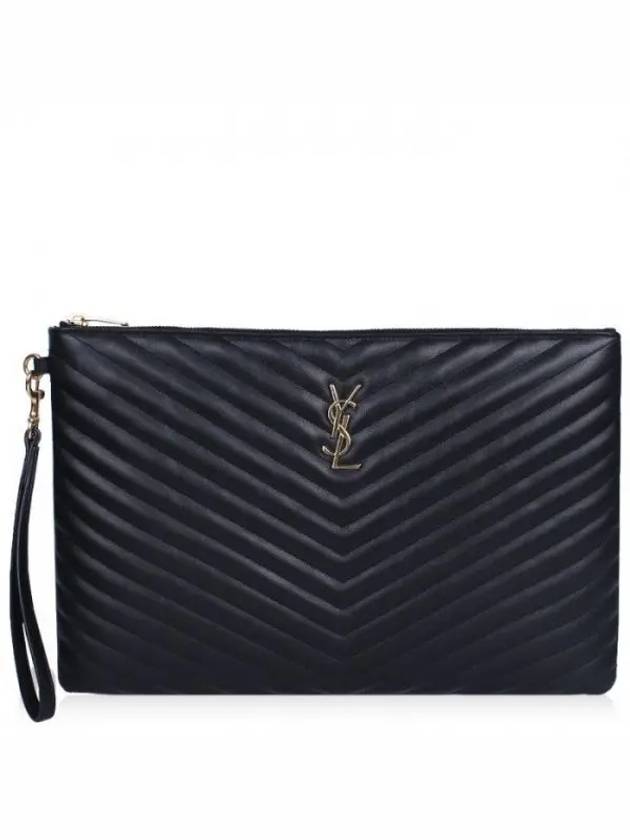 Gold Monogram Document Holder In Matelasse Leather Black - SAINT LAURENT - BALAAN 2