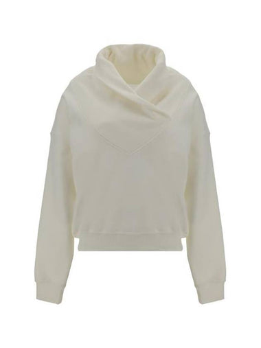 V-Neck Drop Shoulder Sweatshirt White - SAINT LAURENT - BALAAN 1